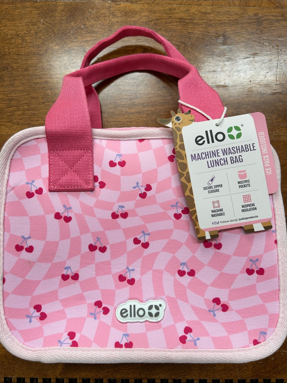 Ello Pink Cherry Kids Lunch Bag with Handles